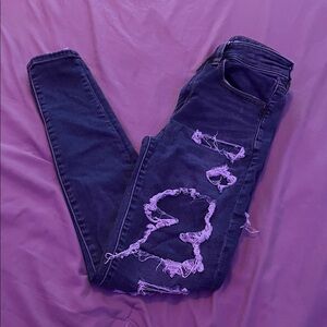 American Eagle Outfitters Dark Blue Distressed Skinny Jeans